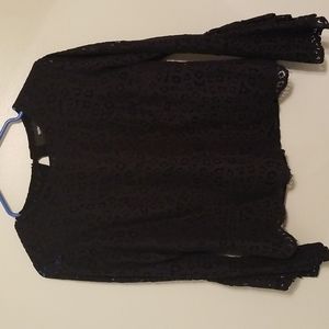 Black Lace Long Bell Ruffle Sleeve Blouse